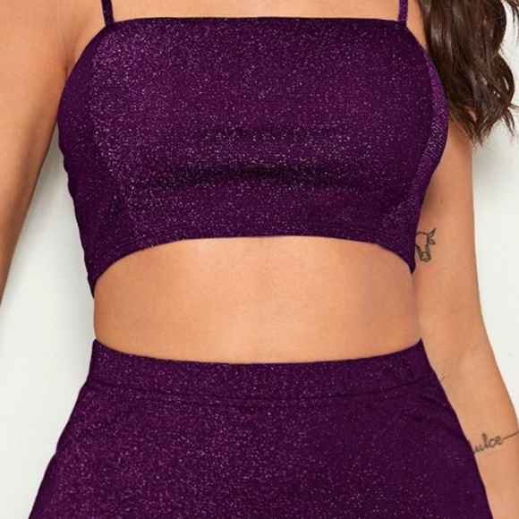 Glitter Sequin Crop Cami Top Short Mini Skirt Set - Picture 5 of 6